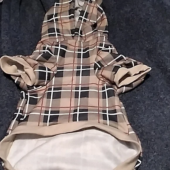 Expawlorer Pet Hoodie size Large tan, black, Red squares - Picture 2 of 6